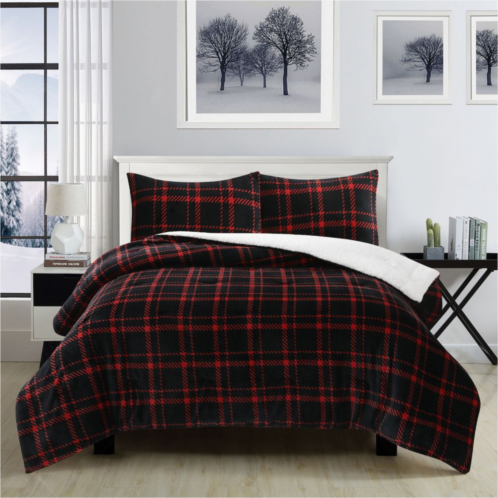 Swift Home Modern Ultra Soft Reversible Flannel Plush And Sherpa Down-Alternative Comforter & Sham Set