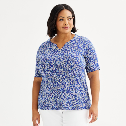 Plus Size Croft & Barrow Elbow Sleeve Split Neck Top