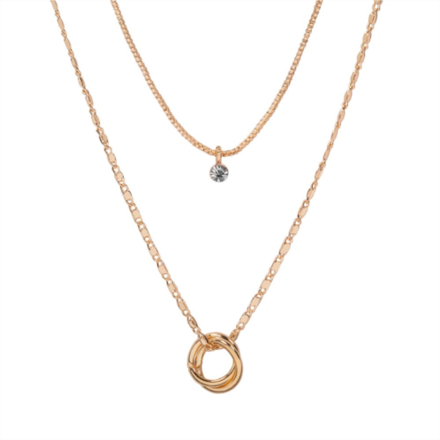 LC Lauren Conrad Gold Tone Cubic Zirconia Circle Pendant Layered Necklace