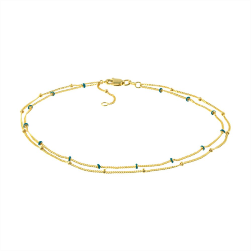 Color Romance 14k Gold Turquoise Blue Enamel Saturn Chain Anklet