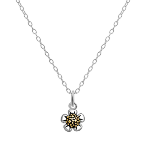 PRIMROSE Two-Tone Sterling Silver Sculpted Flower Pendant Necklace