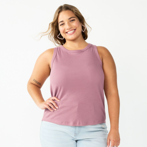 Juniors Plus Size SO High Neck Ribbed Tank Top