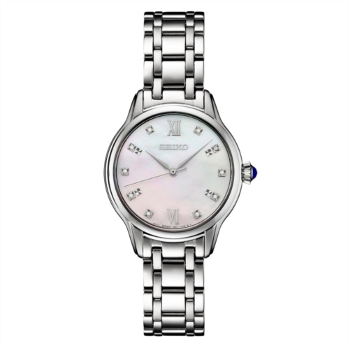 Seiko Womens Diamond Stainless Steel Mother-of-Pearl Dial Watch - SRZ537