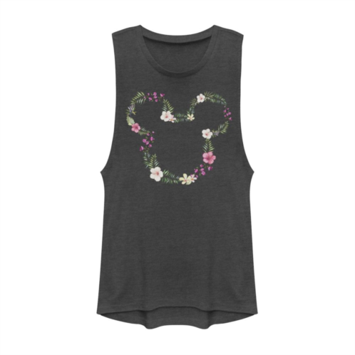 Juniors Disney Mickey And Friends Mickey Floral Outline Muscle Graphic Tank Top