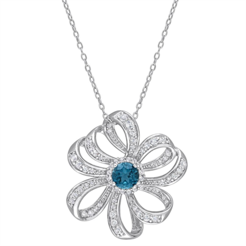 Stella Grace Sterling Silver London Blue Topaz & White Topaz Flower Pendant Necklace