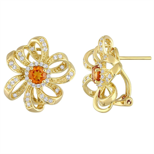 Stella Grace 18k Gold Over Silver Madeira Citrine & White Topaz Flower Omega Clip Earrings