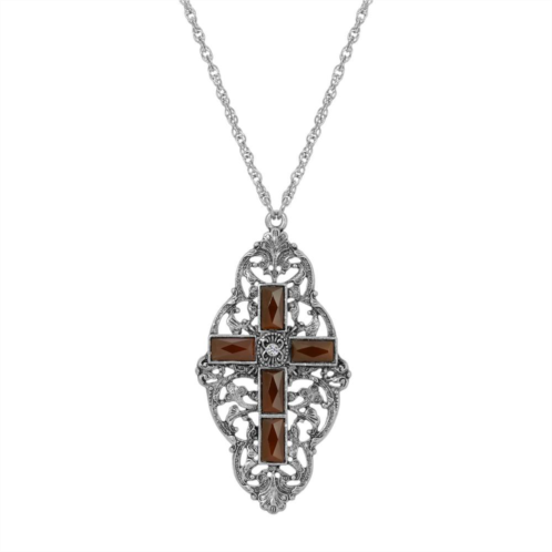 Symbols of Faith Silver Tone Stone-Accented Filigree Cross Necklace