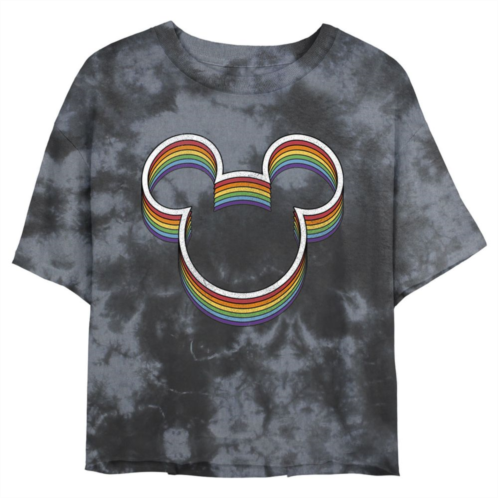 Juniors Disney Mickey Mouse & Friends Pride Rainbow Ears Wash Crop Tee