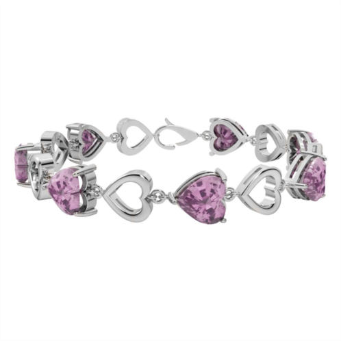 Unbranded Sterling Silver Lab-Created Pink Sapphire Heart Bracelet