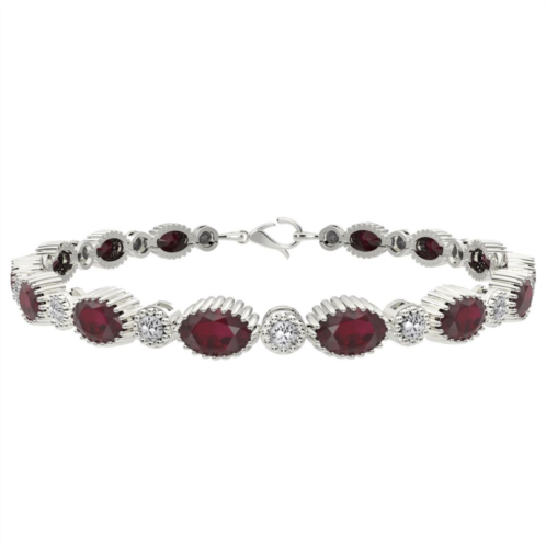 Unbranded Sterling Silver Lab-Created Ruby & Lab-Created White Sapphire Bracelet