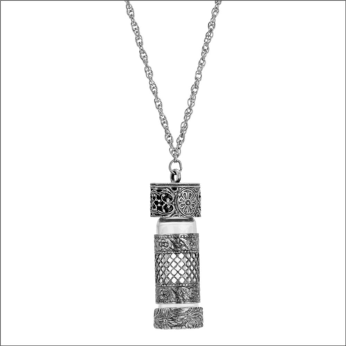 1928 Silver Tone Filigree Vial Necklace