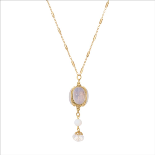 1928 Gold Tone Simulated Opal Three-Sided Spinner Drop Necklace