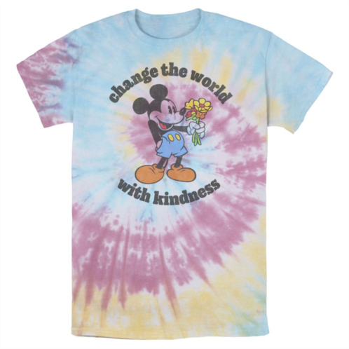 Licensed Character Mens Disney Mickey With Flowers Change The World With Kindness Bomabrd Wash Tee