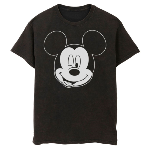 Licensed Character Mens Disney Mickey Mouse Large White Outline Winking Face Bomabrd Wash Tee