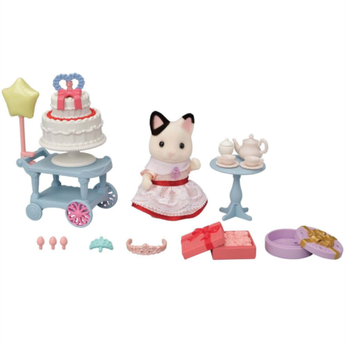Calico Critters Tuxedo Cat Girls Party Time Dollhouse Playset with Figure and Accessories