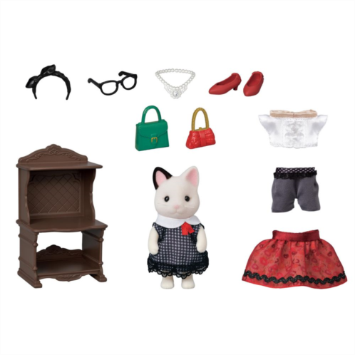 Calico Critters Fashion Playset Tuxedo Cat, Dollhouse Playset with Figure & Fashion Accessories