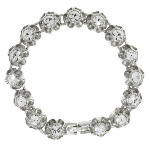 1928 Silver Tone Crystal Flower Bracelet