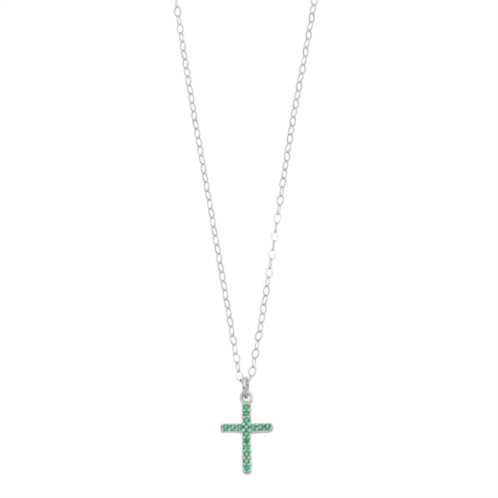 Aleure Precioso Sterling Silver Lab-Created Gemstone Cross Pendant Necklace