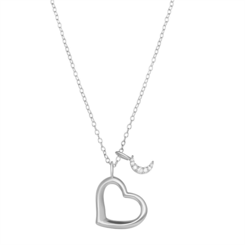 PRIMROSE Sterling Silver Cubic Zirconia Moon & Polished Open Heart Pendant Necklace