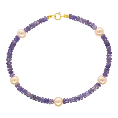 Jewelmak 14k Gold Amethyst & Pink Freshwater Cultured Pearl Bracelet