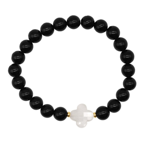 Jewelmak 14k Gold Black Onyx & Moonstone Stretch Bracelet