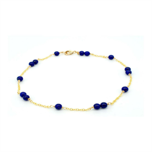 Jewelmak 14k Gold Lapis Lazuli Station Link Anklet