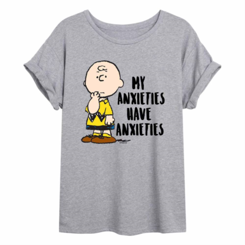 Licensed Character Juniors Peanuts Charlie Brown Anxieties Flowy Tee