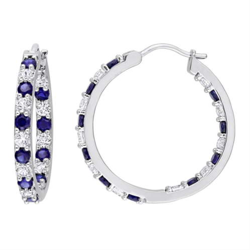 Stella Grace Sterling Silver Lab-Created Blue & White Sapphire Inside-Outside Hoop Earrings