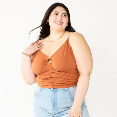 Juniors Plus Size SO Cropped Keyhole Tank Top