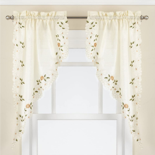 Sweet Home Rosemary Floral Embroidered Semi-Sheer Kitchen Curtain Swag Pair