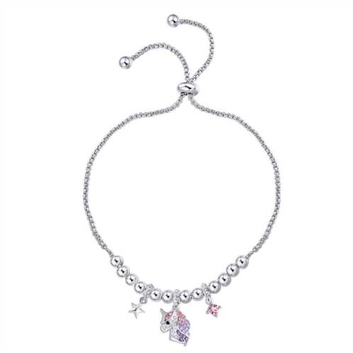 Crystal Collective Fine Silver Plated Pink Crystal Multi Charm Unicorn Adjustable Bracelet