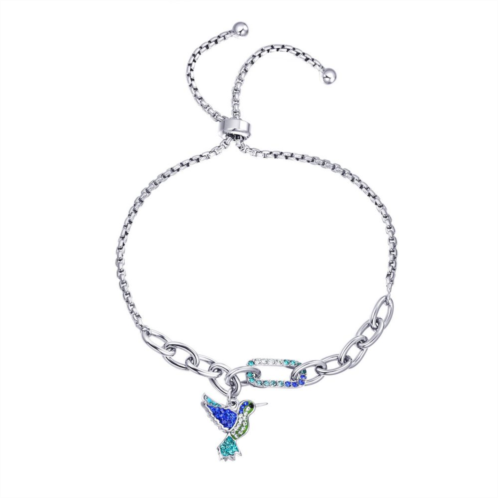 Crystal Collective Fine Silver Plated Blue Crystal Hummingbird Charm Adjustable Bracelet