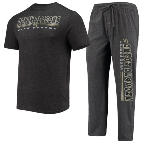 Unbranded Mens Concepts Sport Heathered Charcoal/Black Wake Forest Demon Deacons Meter T-Shirt & Pants Sleep Set