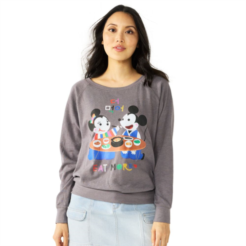 Disneys Mickey And Minnie Mouse Eating Together Slouchy Juniors Terry Graphic Sweatshirt