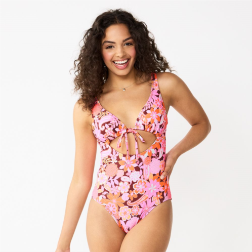 Juniors Ninety-Nine Degrees° Knot-Front Halter One-Piece Swimsuit