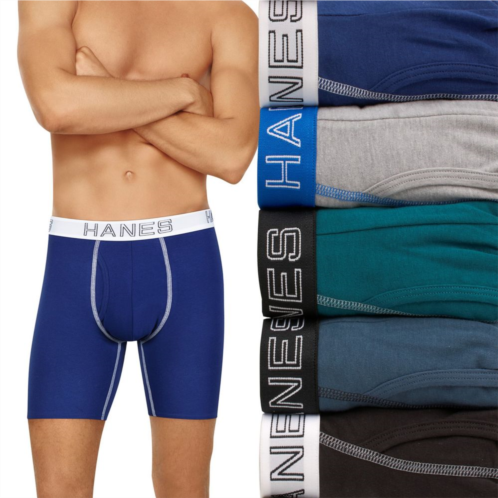Mens Hanes Ultimate 5-Pack Stretch Long Leg Boxer Brief