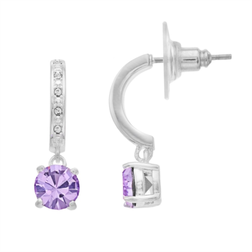 Brilliance Silver Tone Violet & Clear Crystal Drop Earrings