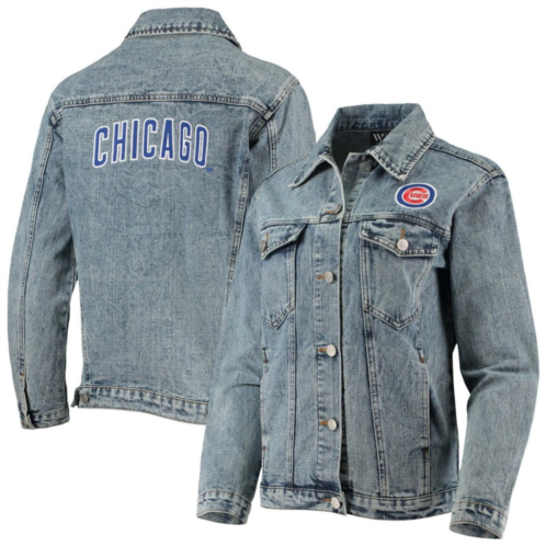 Unbranded Womens The Wild Collective Chicago Cubs Team Patch Denim Button-Up Jacket