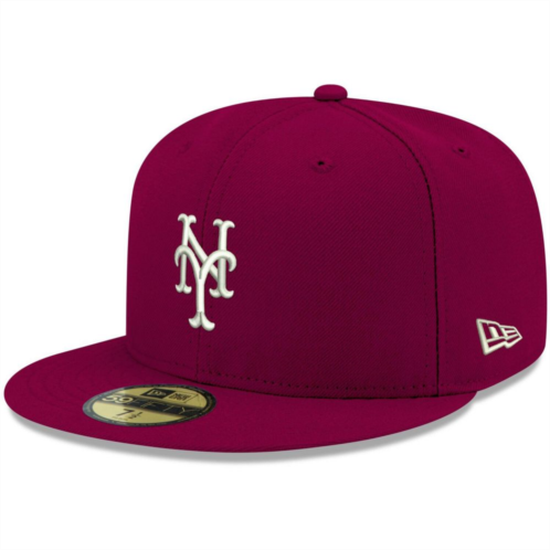 Mens New Era Cardinal New York Mets White Logo 59FIFTY Fitted Hat