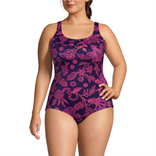 Plus Size Lands End Tugless UPF 50 Sporty One-Piece Swimsuit
