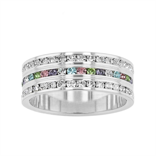 Traditions Jewelry Company Sterling Silver Clear & Multicolored Crystal Three-Row Ring