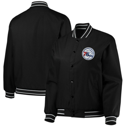 Unbranded Womens JH Design Black Philadelphia 76ers Plus Size Poly Twill Full-Snap Jacket