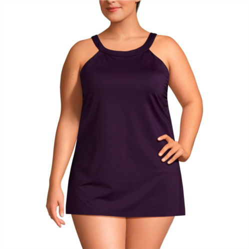 Plus Size Lands End UPF 50 High Neck One-Piece Swim Dress