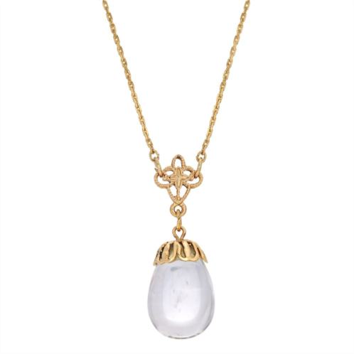 1928 14k Gold Dipped Clear Egg Pendant Drop Necklace