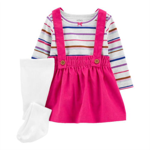 Baby Girl Carters Striped Tee, Corduroy Jumper, & Tights Set