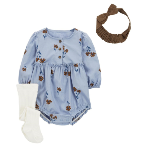 Baby Girl Carters Floral Bubble Bodysuit, Tights & Headband Set
