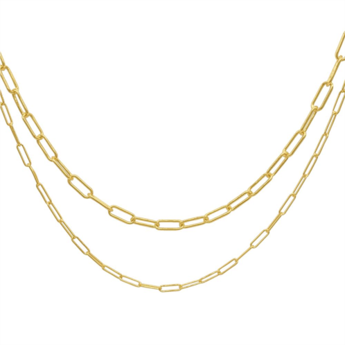 Adornia 14k Gold Plated Stainless Steel Paper Clip Chain Necklace Set