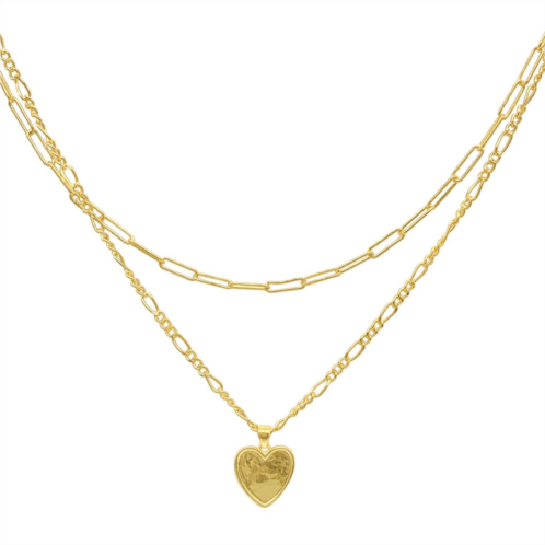 Adornia 14k Gold Plated Paper Clip & Figaro Chain Heart Pendant Necklace Set