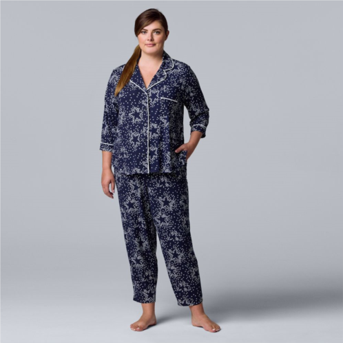 Plus Size Simply Vera Vera Wang 3/4 Sleeve Pajama Shirt & Cropped Pajama Pants Sleep Set
