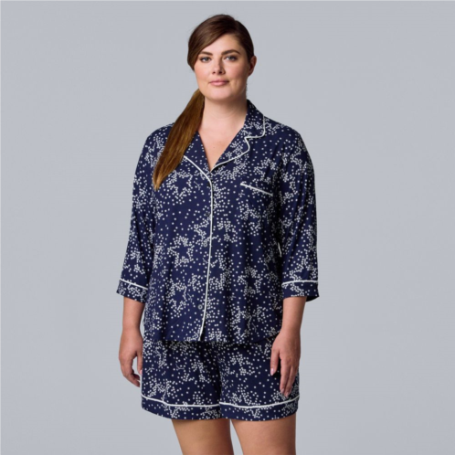 Plus Size Simply Vera Vera Wang 3/4 Sleeve Pajama Shirt & Pajama Boxer Shorts Sleep Set